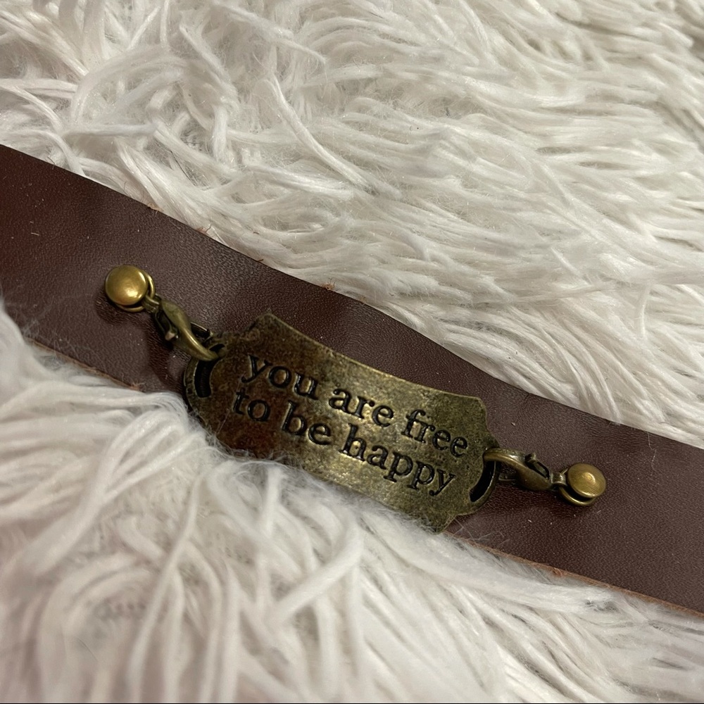 You are free to be happy, leather cuff